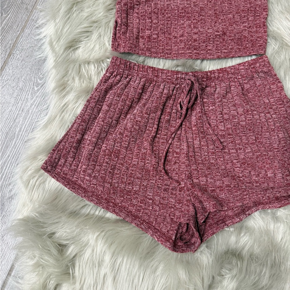 Cozy Ribbed Knit Pajama Set - Wine Pink - Picture 3 of 6